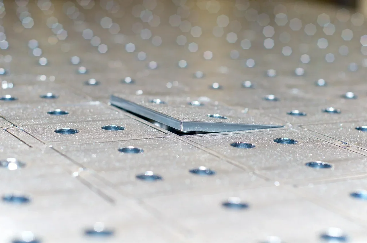 Cut and punched sheet metal, close up